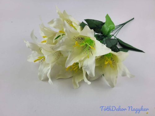 Liliom 7 fejes selyemvirág csokor 49cm - Krém