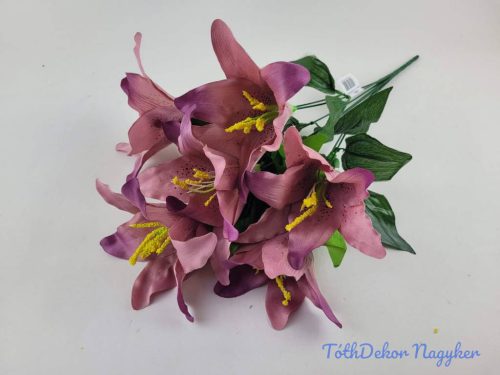 Liliom 7 fejes selyemvirág csokor 49cm - Mályva