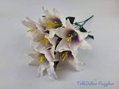 Liliom 7 fejes selyemvirág csokor 49cm - Ekrü-Mályva