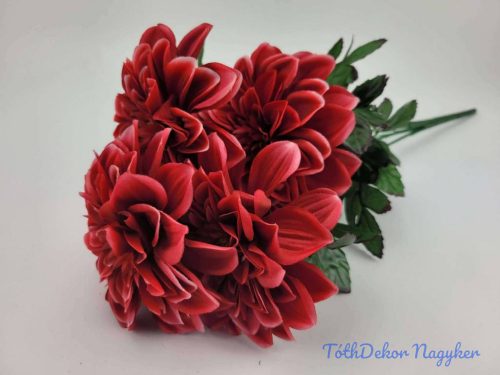 Dália cirmos 5 fejes selyemvirág csokor 51 cm - Pirosas