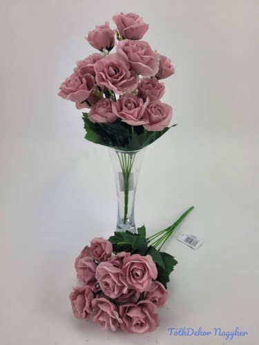 Rózsa 14 fejes selyemvirág csokor díszítővel 30 cm - Mályva