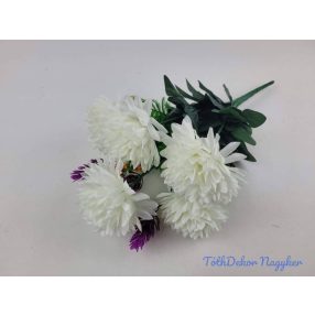 Krizantém 9 ágú 5 fejes selyem csokor 38cm - Törtfehér