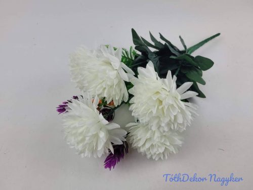 Krizantém 9 ágú 5 fejes selyem csokor 38cm - Törtfehér
