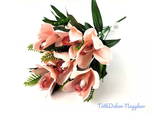 Orchidea 10 ágú selyemvirág csokor 46 cm - Púder
