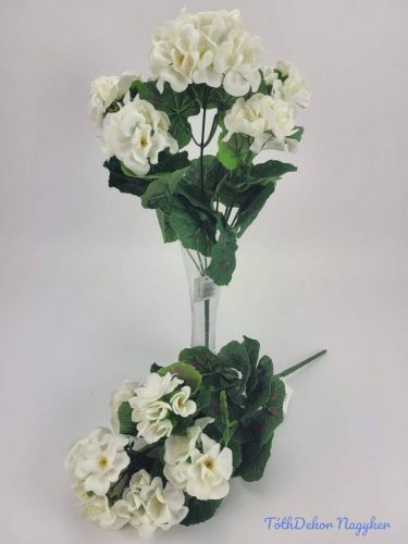 Muskátli 5 ágú selyemvirág csokor 35 cm - Fehér