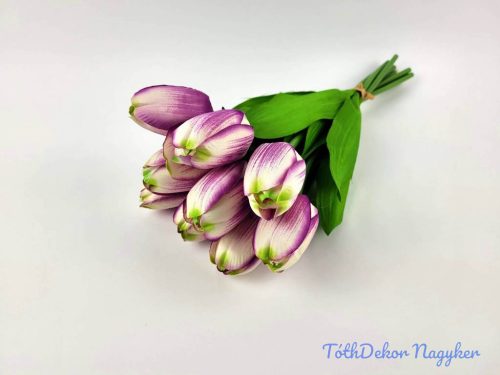 Tulipán 9 szálas kötegelt csokor 38 cm - Cirmos Lila