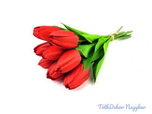 Tulipán 9 szálas kötegelt csokor 38 cm - Piros