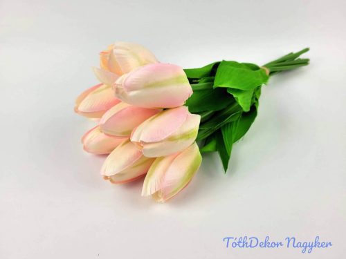 Tulipán 9 szálas kötegelt csokor 38 cm - Halvány Rózsaszínes