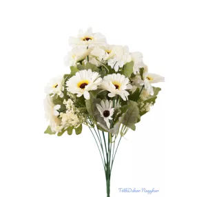 Margaréta 12 ágú selyemvirág csokor 43 cm - Törtfehér