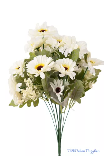 Margaréta 12 ágú selyemvirág csokor 43 cm - Törtfehér