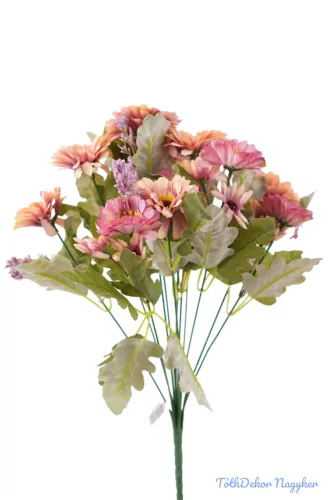 Margaréta 12 ágú selyemvirág csokor 43 cm - Mályva-Lila