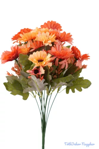 Margaréta 12 ágú selyemvirág csokor 43 cm - Narancsos