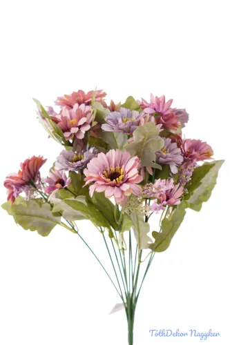 Margaréta 12 ágú selyemvirág csokor 43 cm - Fáradt Lila-Rózsaszín