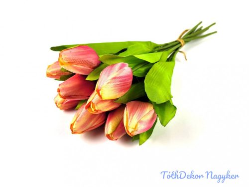 Tulipán 9 ágú kötegelt selyem csokor 41 cm - Krém-Rózsaszín