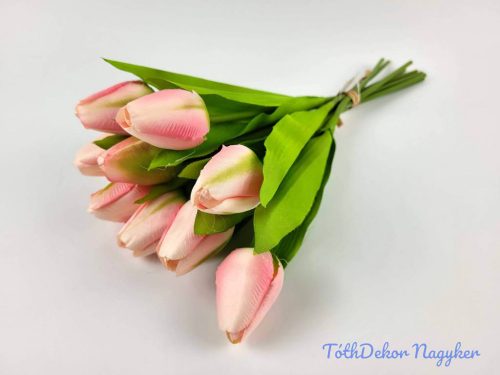Tulipán 9 ágú kötegelt selyem csokor 41 cm - Rózsaszín