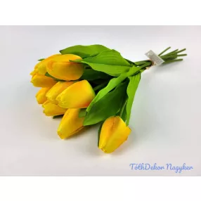 Tulipán 9 ágú kötegelt selyem csokor 41 cm - Sárga