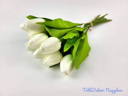 Tulipán 9 ágú kötegelt selyem csokor 41 cm - Fehér