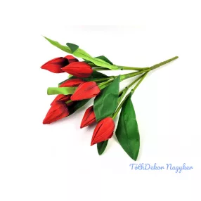 Tulipán hegyes 9 ágú selyem csokor 45 cm - Piros