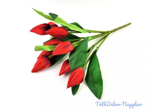Tulipán hegyes 9 ágú selyem csokor 45 cm - Piros