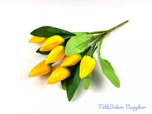 Tulipán hegyes 9 ágú selyem csokor 45 cm - Sárga