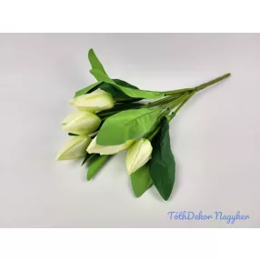 Tulipán hegyes 9 ágú selyem csokor 45 cm - Törtfehér