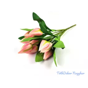 Tulipán hegyes 9 ágú selyem csokor 45 cm - Rózsaszínes