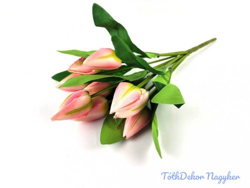 Tulipán hegyes 9 ágú selyem csokor 45 cm - Rózsaszínes
