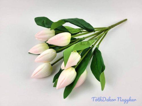 Tulipán hegyes 9 ágú selyem csokor 45 cm - Babarózsaszín