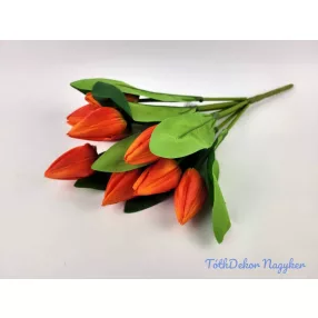 Tulipán hegyes 9 ágú selyem csokor 45 cm - Narancs
