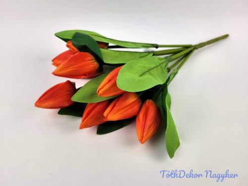 Tulipán hegyes 9 ágú selyem csokor 45 cm - Narancs