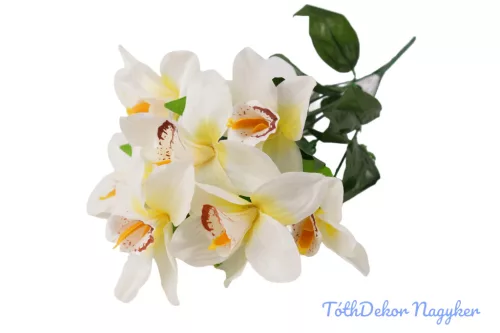 Orchidea 7 ágú selyemvirág csokor 45 cm - Fehér