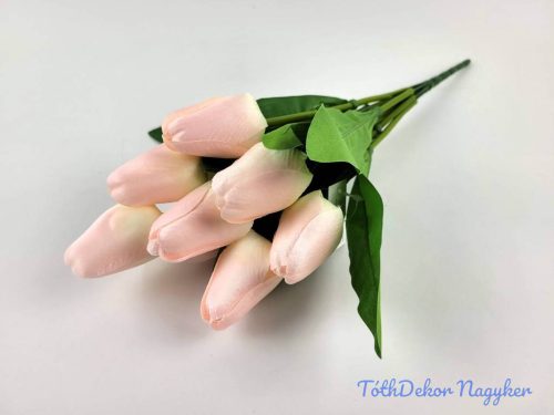 Tulipán 9 ágú selyem csokor 37 cm - Halvány Rózsaszín