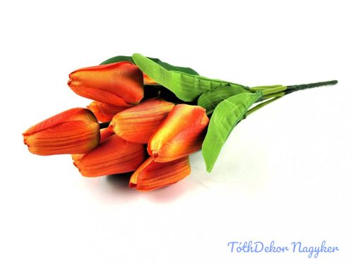Tulipán 9 ágú selyem csokor 37 cm - Narancs