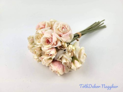 Rózsa 9 ágú kötegelt selyemvirág csokor 30 cm - Halvány Rózsaszínes