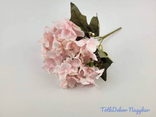 Hortenzia 5 ágú selyem csokor 26 cm - Halvány Rózsaszínes