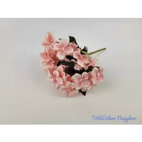   Hortenzia 5 ágú selyem csokor 26 cm - Barackos Rózsaszínes