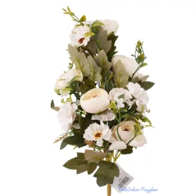   Féloldalas 12 ágú boglárka-cínea selyemcsokor 41 cm - Törtfehér
