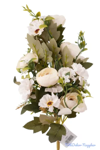 Féloldalas 12 ágú boglárka-cínea selyemcsokor 41 cm - Törtfehér