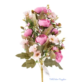   Féloldalas 12 ágú boglárka-cínea selyemcsokor 41 cm - Sötét Rózsaszín