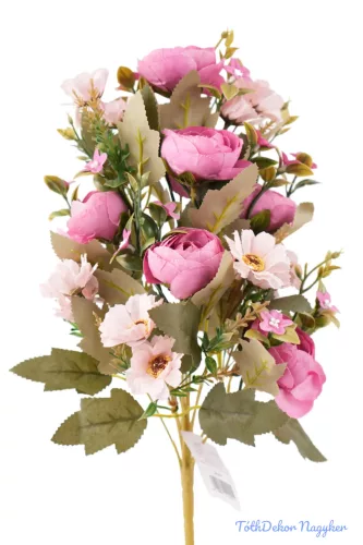 Féloldalas 12 ágú boglárka-cínea selyemcsokor 41 cm - Sötét Rózsaszín