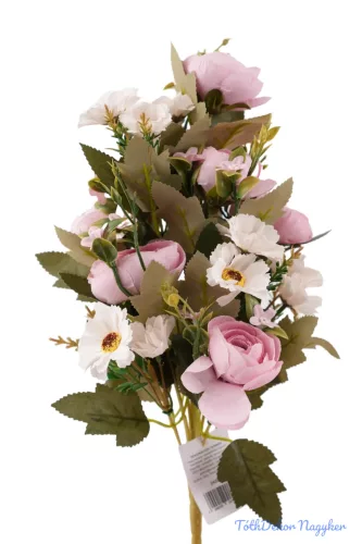 Féloldalas 12 ágú boglárka-cínea selyemcsokor 41 cm - Rózsaszín