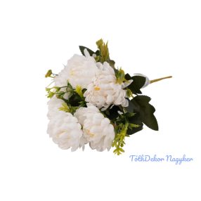 Krizantém 6 ágú selyemvirág csokor 28cm - Fehér