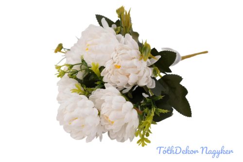 Krizantém 6 ágú selyemvirág csokor 28cm - Fehér