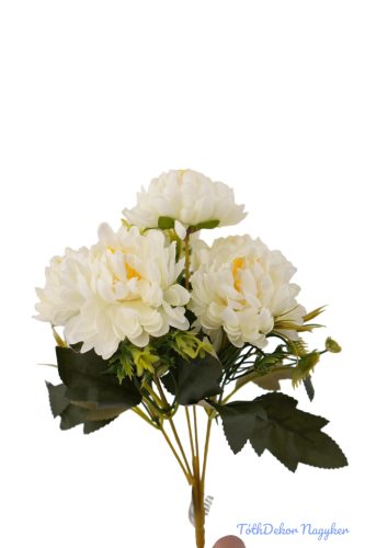 Krizantém 6 ágú selyemvirág csokor 28cm - Krém