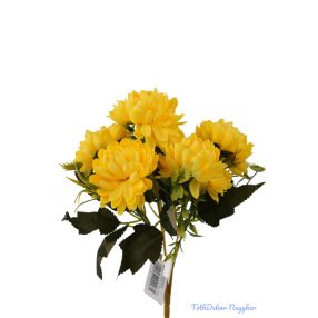 Krizantém 6 ágú selyemvirág csokor 28cm - Sárga