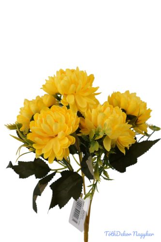 Krizantém 6 ágú selyemvirág csokor 28cm - Sárga