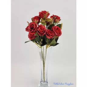 Rózsa 10 fejes selyem csokor 31 cm - Piros