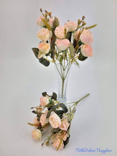 Rózsa 10 fejes selyem csokor 31 cm - Halvány rózsaszín