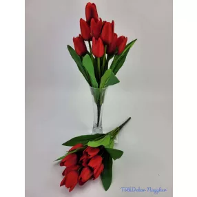 Tulipán 9 fejes selyem csokor 35 cm - Piros