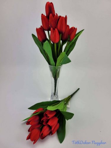 Tulipán 9 fejes selyem csokor 35 cm - Piros